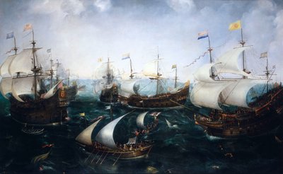 Heemskerks nederlag til spanierne ved Gibraltar, 25. april 1607, ca. 1619 (olie på lærred) af Cornelis Claesz  van Wieringen