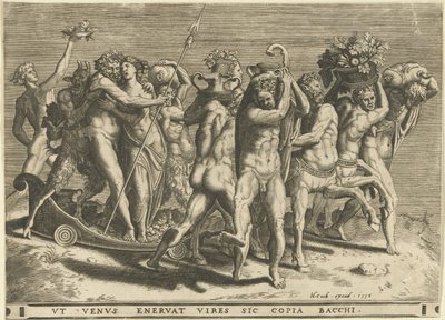 Bacchus og Venus i en vogn trukket af kentaurer af Cornelis Cort (rejected attribution)