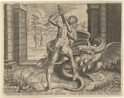 Herkules stjæler Hesperidernes gyldne æbler Labours of Hercules (serietitel) af Cornelis Cort