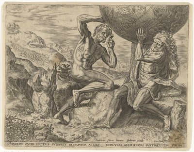 Hercules bærer kloden for Atlas Labours of Hercules (serietitel) af Cornelis Cort