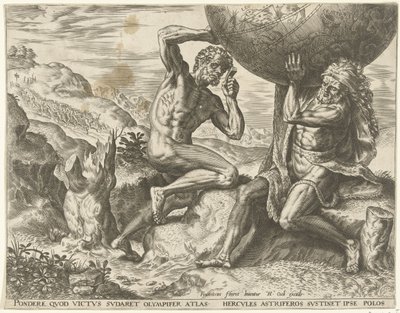 Hercules bærer kloden for Atlas Labours of Hercules (serietitel) af Cornelis Cort