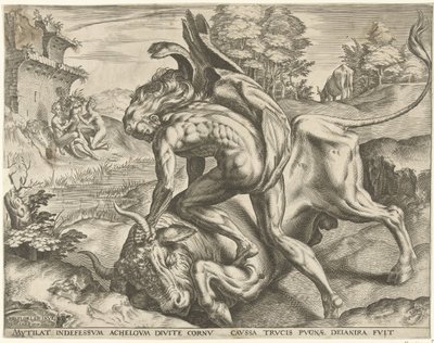Hercules kæmper med Achelous Labours of Hercules (serietitel) af Cornelis Cort