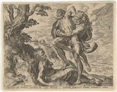 Hercules kæmper med Antaeus Labours of Hercules (serietitel) af Cornelis Cort