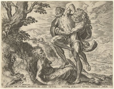 Hercules kæmper med Antaeus Labours of Hercules (serietitel) af Cornelis Cort