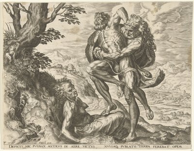 Hercules kæmper med Antaeus Labours of Hercules (serietitel) af Cornelis Cort