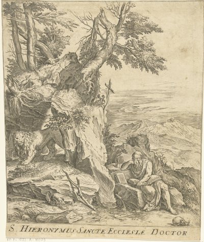 Landskab med læsning Hieronymus af Cornelis Cort