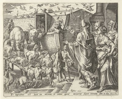 Noa gik ombord i arken med sin familie og dyrene History of Noah (serietitel) af Cornelis Cort
