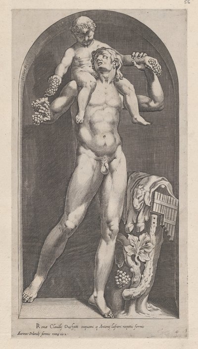 Mirror of Roman Magnificence: Bacchus on the Shoulders of a Satyr, 1500-tallet., 1500-tallet. af Cornelis Cort