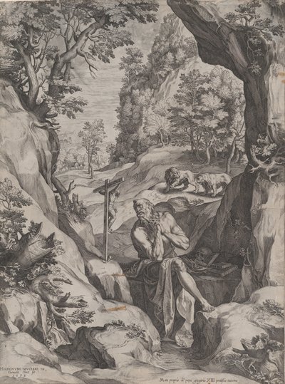 St Jerome Penitent in the Wilderness, 1573. af Cornelis Cort
