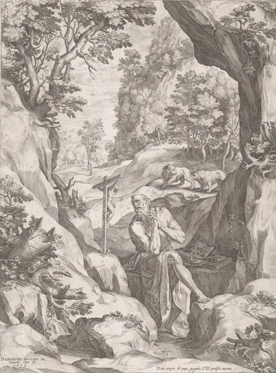 St Jerome Penitent in the Wilderness, 1573. af Cornelis Cort