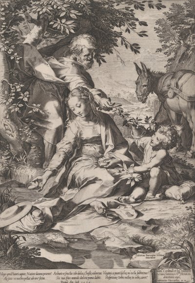 Resten på tilbagevenden fra Egypten, 1575. af Cornelis Cort