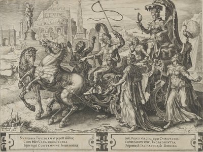 Stolthedens triumf, fra The Cycle of the Vicissitudes of Human Affairs, plade 3, 1564. af Cornelis Cort