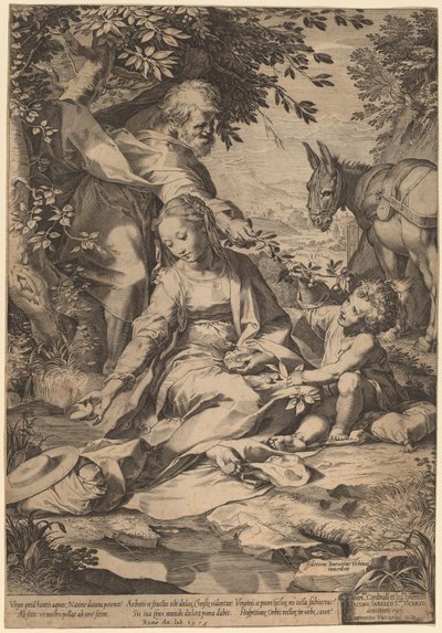 Resten på tilbagevenden fra Egypten af Cornelis Cort after Federico Barocci