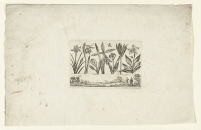 Række af blomster over landskab Blomster og landskaber (serietitel) af Cornelis Danckerts (I)