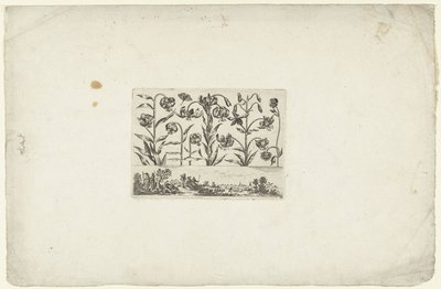 Række af blomster over landskab Blomster og landskaber (serietitel) af Cornelis Danckerts (I)