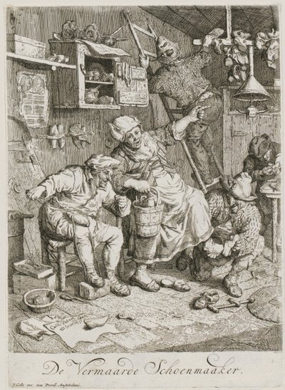 Berømt skomager, blad 3 i en serie på tre genrescener af Cornelis Dusart