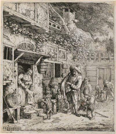 Lyraspiller med sin dansende hund af Cornelis Dusart