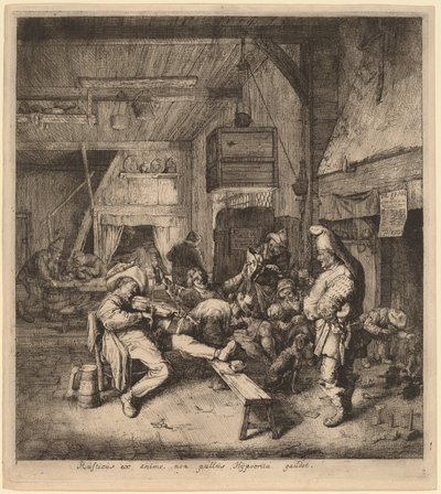 Violinspiller siddende i et værtshus af Cornelis Dusart