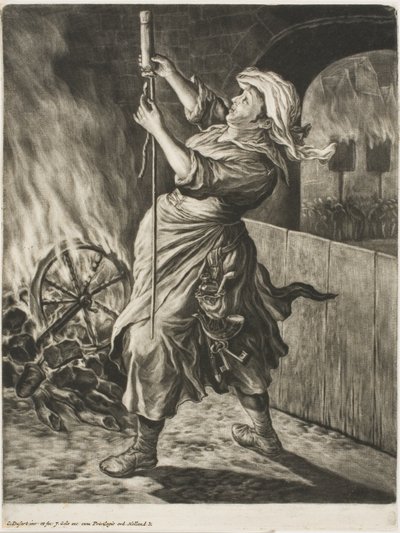 Woman Lighting a Rocket, også kaldet Peace Gets Me Going, fra Communia Gaudia (The Wide-Spread Juice at the Siege of Namur) af Cornelis Dusart