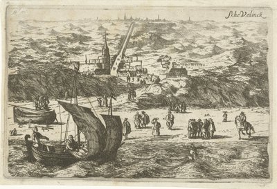 Udsigt over Scheveningen fra havet Schevelinck (titel på objekt) af Cornelis Elandts