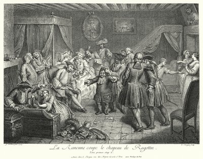 La Rancune skærer hatten af Ragotin (gravering) af Cornelis Engelbrechtsen