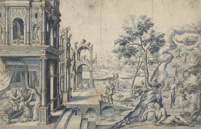 Jakob modtager Isaks velsignelse; Jakobs stige af Cornelis Floris (II)