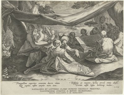Musikskabende selskab med mennesket bag virginal af Cornelis Galle (I)