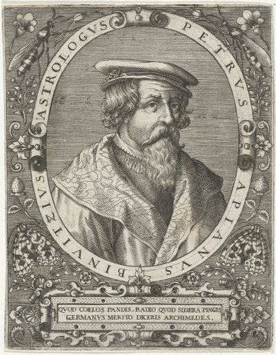 Portræt af Peter Apianus Petrus Apianus Binuitzius (titel på objekt) af Cornelis Galle (I)
