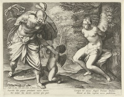 Venus bundet til et træ og Amor straffet af Minerva af Cornelis Galle (I)