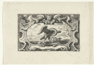 Vignette med pelikan, der fodrer sine unger med sit eget blod af Cornelis Galle (II) (attributed to)