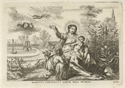 Maria mødte Kind en Johannes de Doper i de Hortus Conclusus af Cornelis Galle (II)