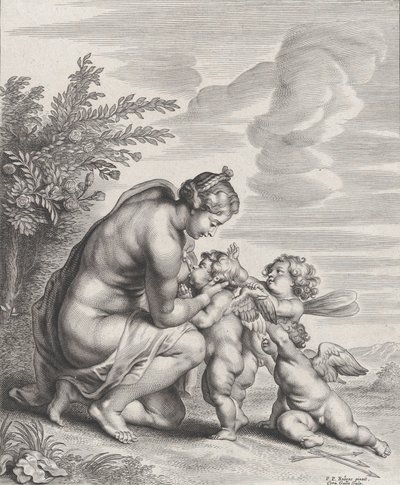 Venus ammer tre amoriner i et landskab, ca. 1627-78. af Cornelis Galle II
