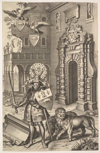Allegorisk portræt af grev Tassis illustration fra Jean Jacques Chifflet, Les marques ..., 1645. af Cornelis Galle I