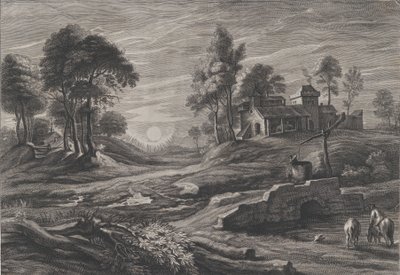Landskab med trækbrønd, 1638-60. af Cornelis Galle I