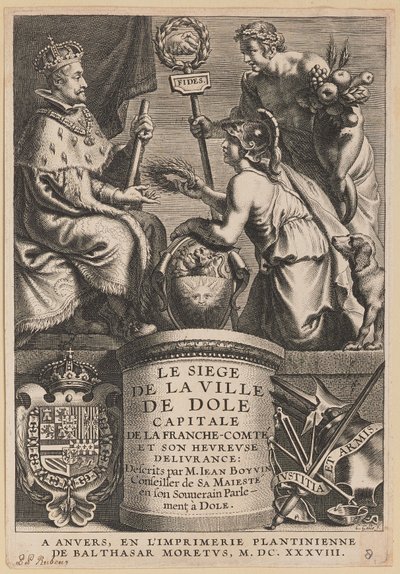 Titelside til Jean Boyvin, The Siege of the City of Dole af Cornelis Galle I after Erasmus Quellinus II after Sir Peter Paul Rubens