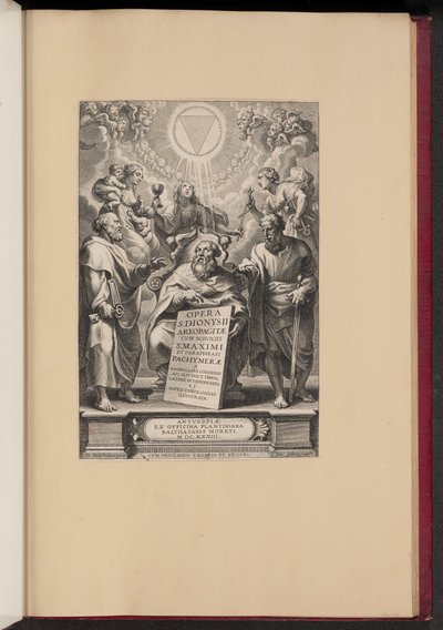 Titelside til Balthasar Cordiers "Works of St. Dionysius the Areopagite, I" af Cornelis Galle I after Sir Peter Paul Rubens