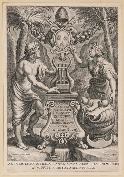Titelside for M.C. Sarbievsky, Lyricum Bog IV af Cornelis Galle I after Sir Peter Paul Rubens