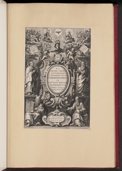 Titelside for R.P. James Tirinis "Kommentar til Det Gamle og Nye Testamente" af Cornelis Galle I after Sir Peter Paul Rubens