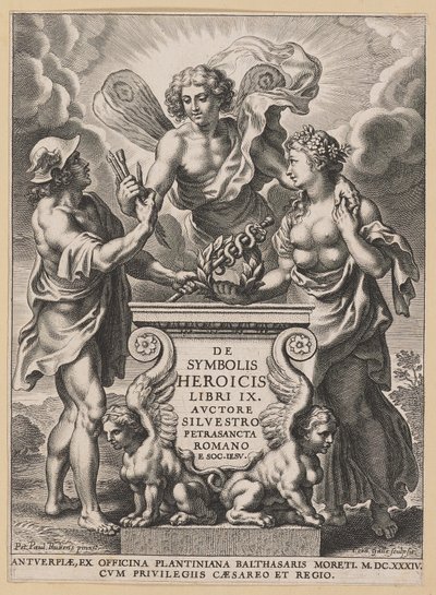 Titelside for Silvester Pietrasanta, om heltemodige symboler af Cornelis Galle I after Sir Peter Paul Rubens