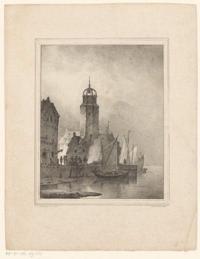 Sejlbåde lægger til i byen af Cornelis Gerrit Verburgh