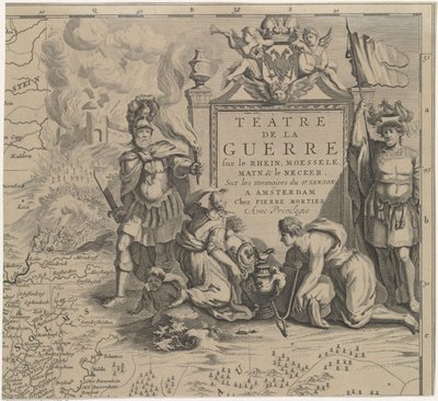 Kort over Solms-regionen mellem Marburg og Frankfurt am Main i Tyskland (øverst til venstre) Téâtre de la Guerre sur le Rhein, Moessele, Mayn & le Necker (titel på objektet) af Cornelis Huyberts
