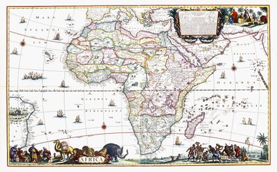 Kort over Afrika, ca. 1696 (håndkoloreret gravering) af Cornelis III Danckerts