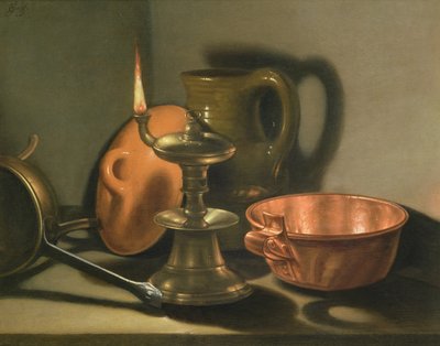 Et stilleben med en olielampe af Cornelis Jacobsz