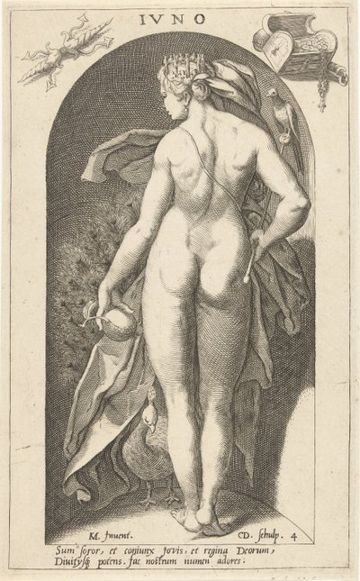 Juno med påfugl Ivno (titel på objekt) Ancient Gods (serietitel) af Cornelis Jacobsz. Drebbel