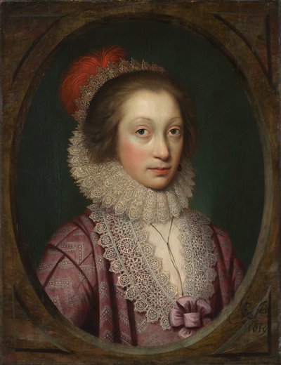 Portræt af en kvinde, muligvis Elizabeth Boothby, 1619. af Cornelis Jonson