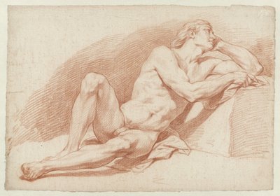 Siddende, støttende mandlig nøgen af Cornelis Joseph d