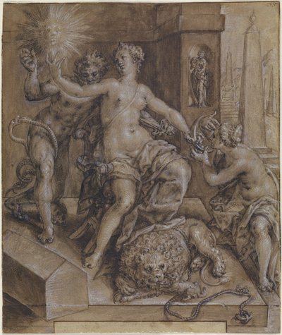 Design til den centrale del af The Mirror of Virtue af Cornelis Ketel