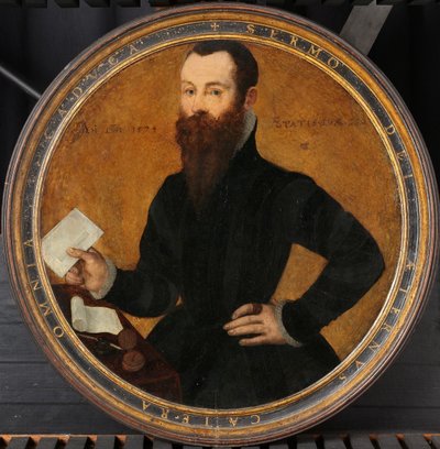 Portræt af Adam Wachendorff, med en Putto, der blæser bobler Portræt af en mand. På verso en Putto blæser bobler af Cornelis Ketel