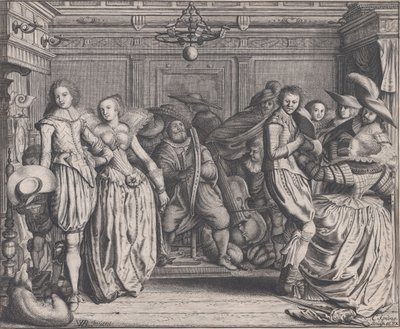 Interiør med dansende par og musikere, ca. 1620. af Cornelis Koning