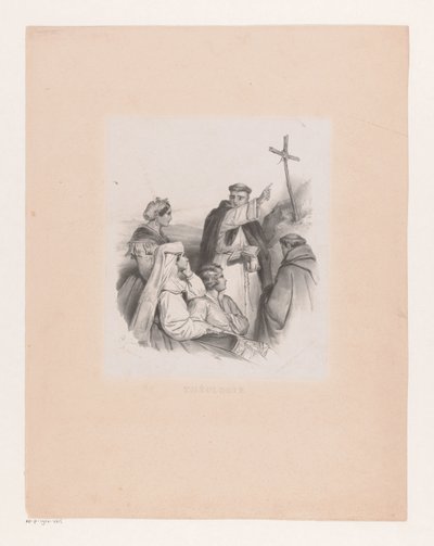 Kompagni og munke ved et kors Teologi (titel på objekt) af Cornelis Kruseman
